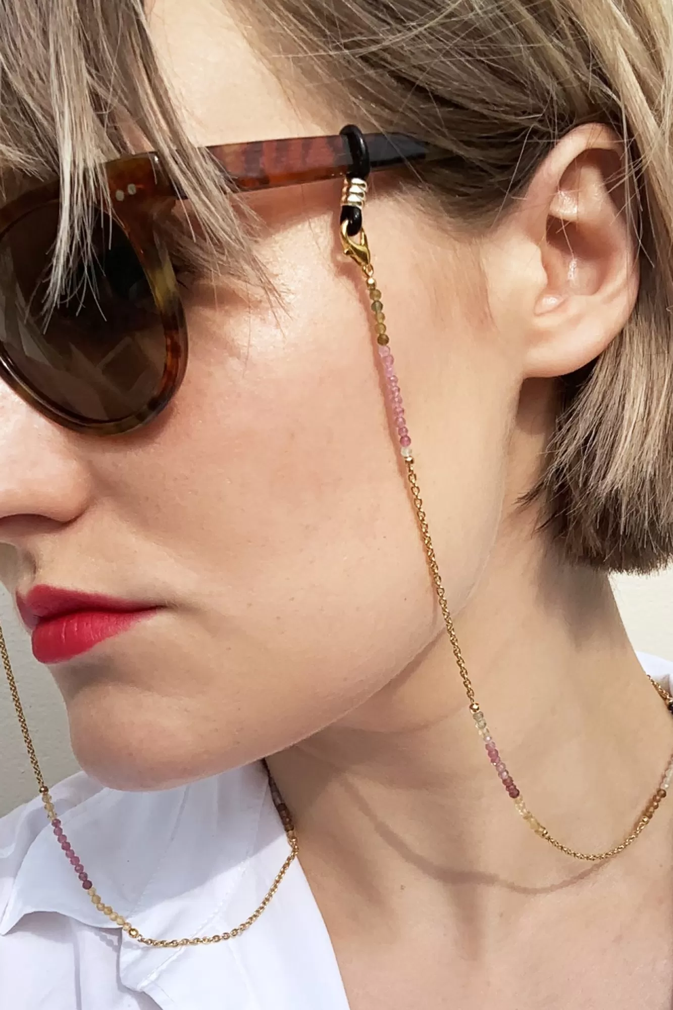 Sunny Cords Glasses Chains>24K Gold Plated Rainbow Tourmaline Glasses Chain & Bracelet