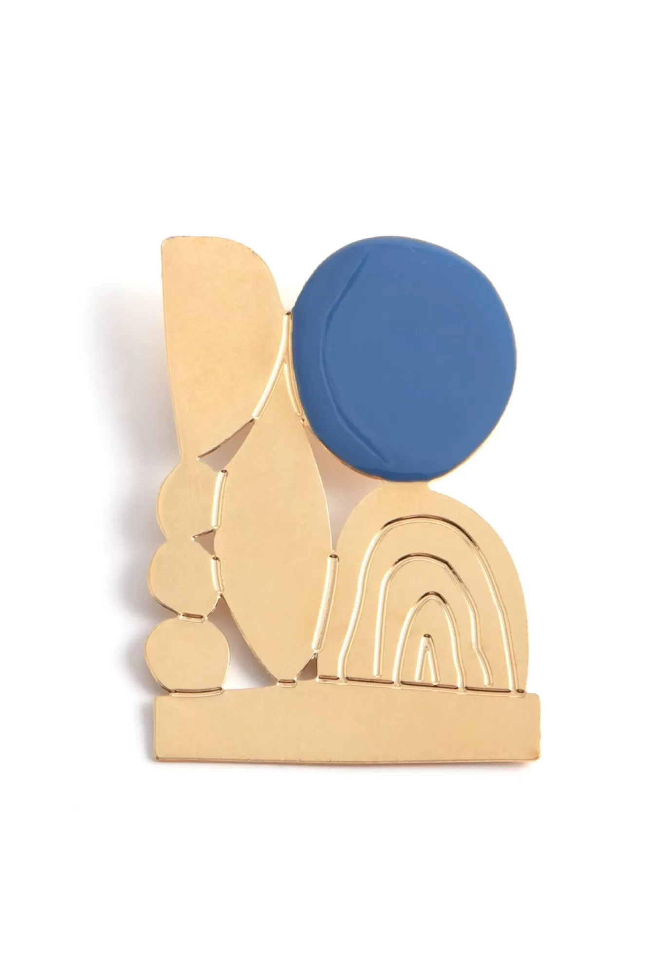 Titlee Brooches & Pins>Abstract Blue & Gold Engraved Brooch