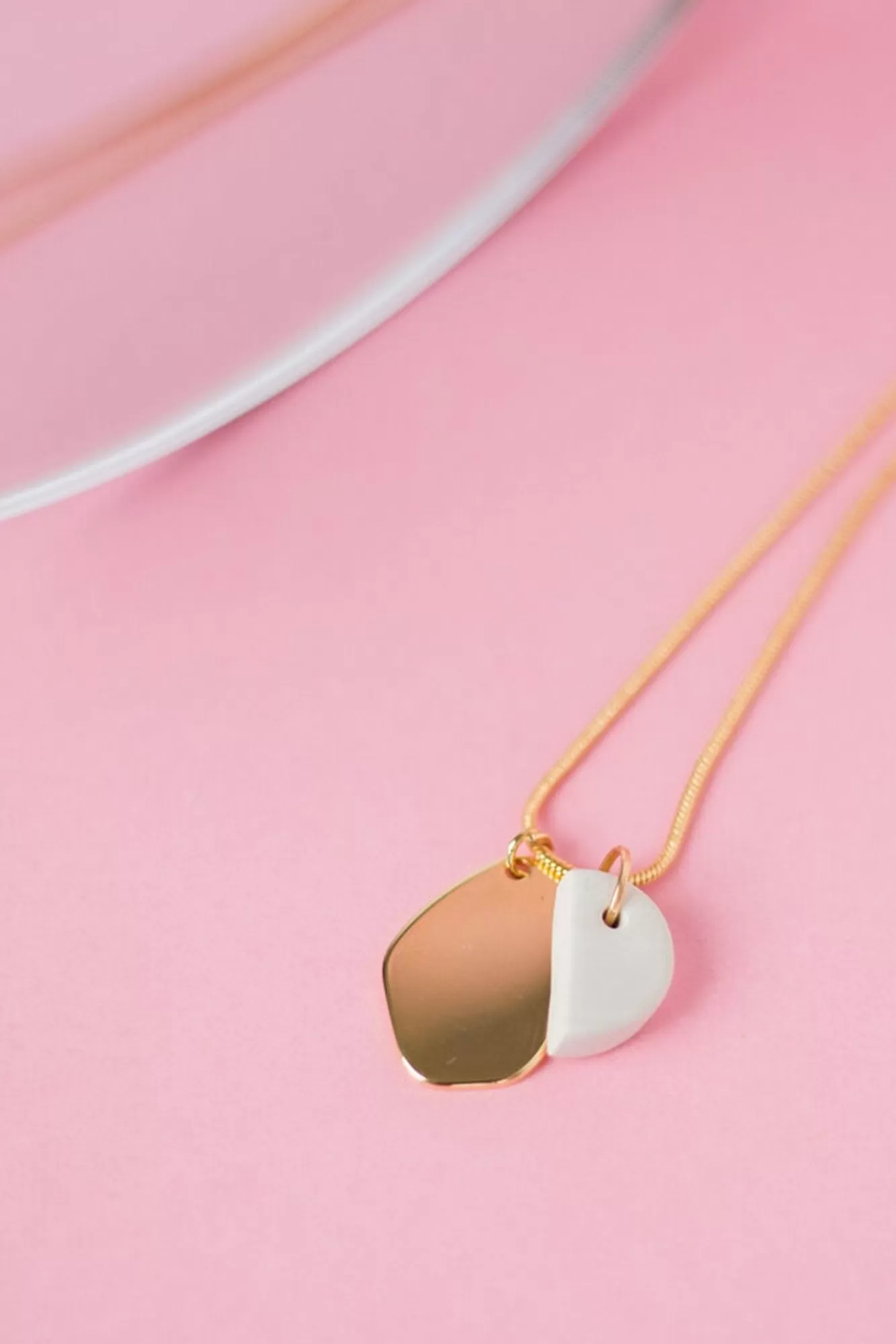 Cloud + Clay Stylishly Subtle>Almond Polymer Clay Gold Plated Necklace