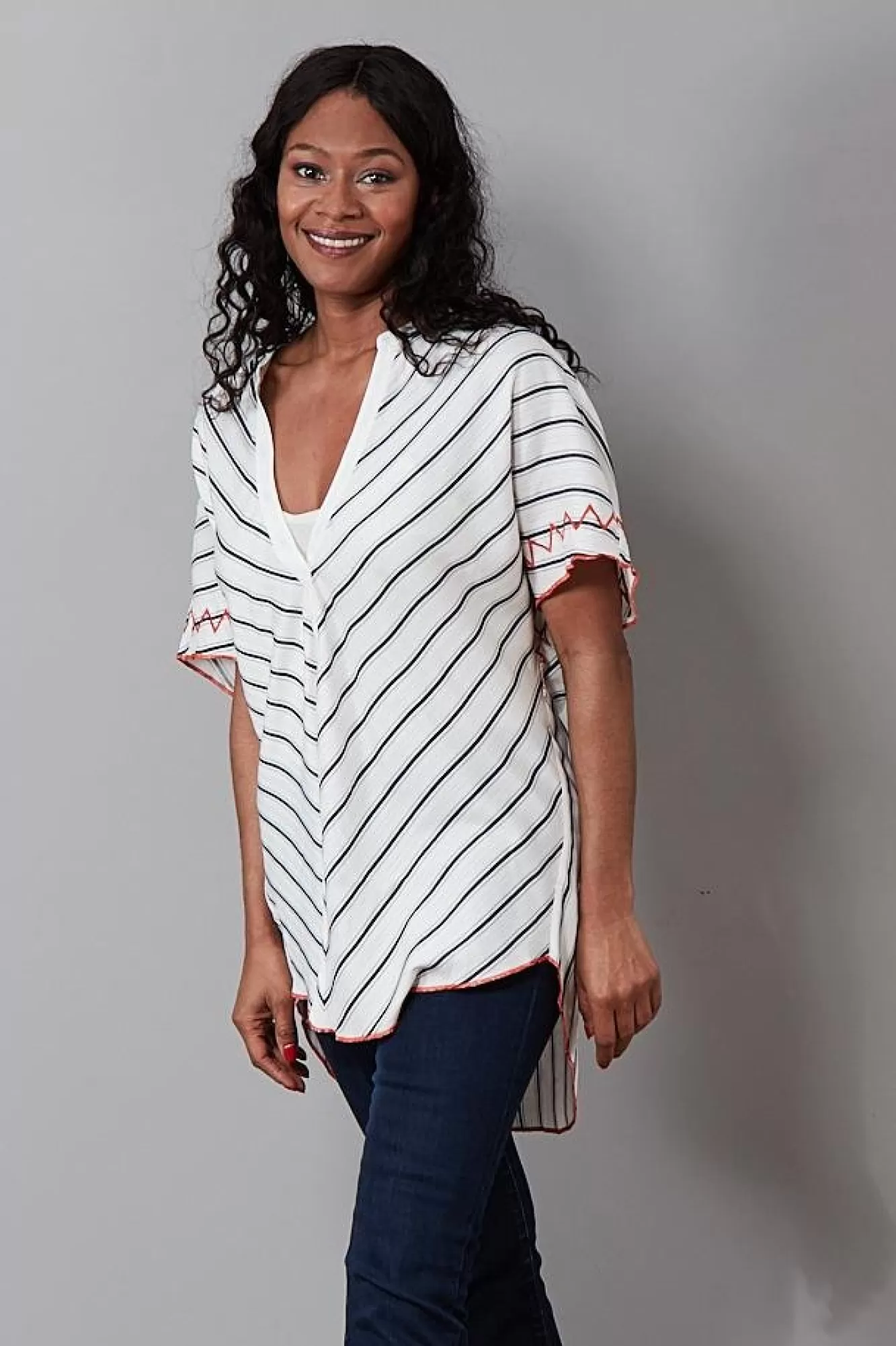 Charli Tops & T-Shirts> Rowan Blue & White Stripe Knitted Tunic