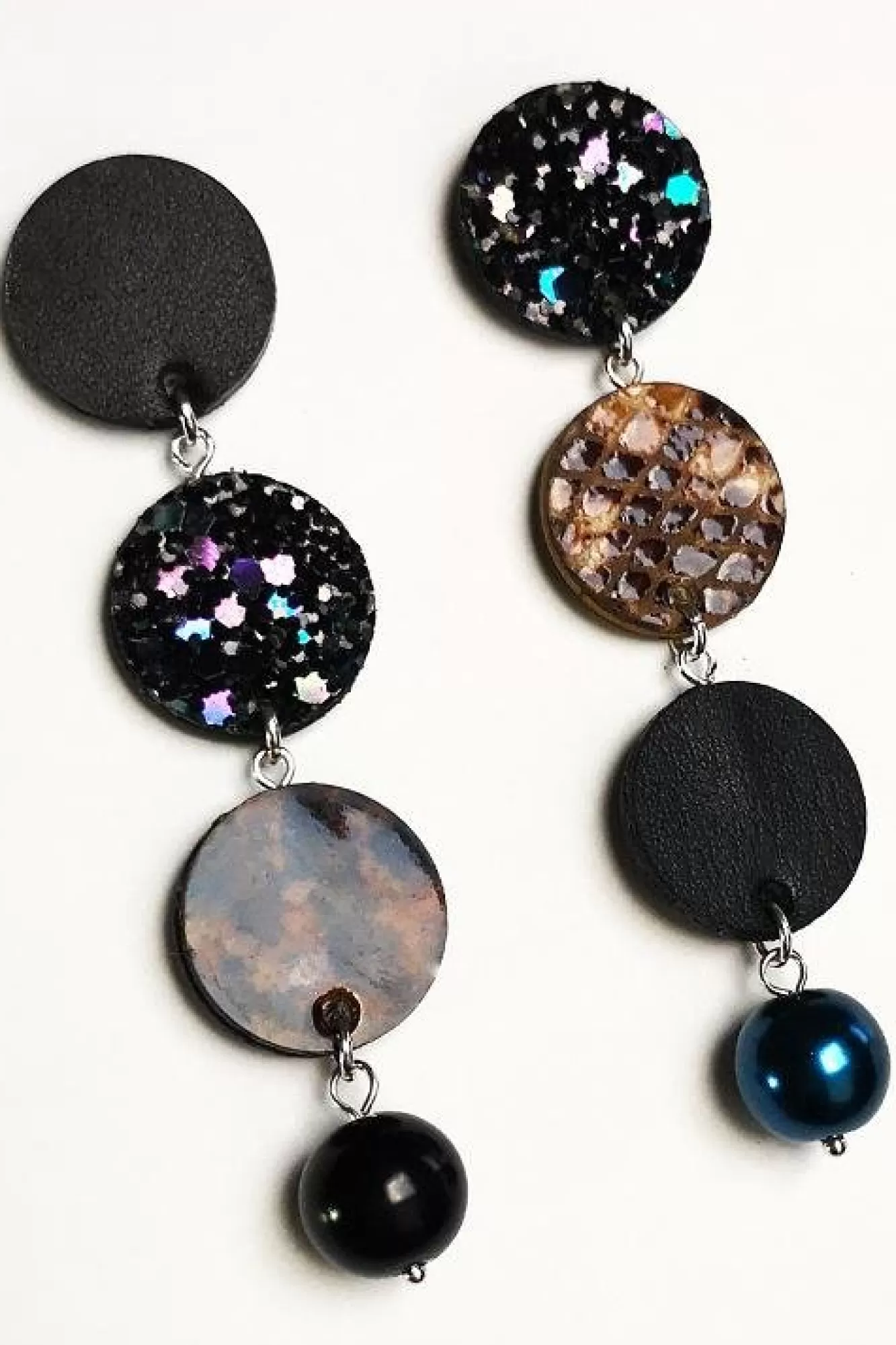 Dark Horse Ornament Statement Styles>Edie Petrol Mix Asymmetric Drop Earrings