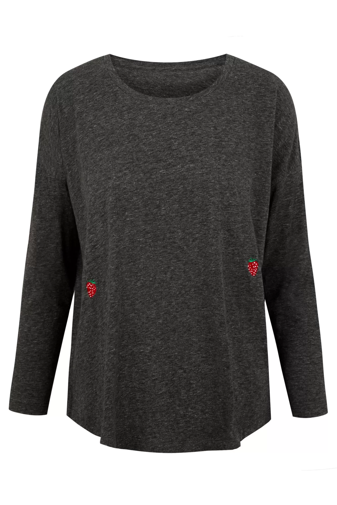 Ingmarson Tops & T-Shirts>Embroidered Strawberry Slub Grey T-Shirt