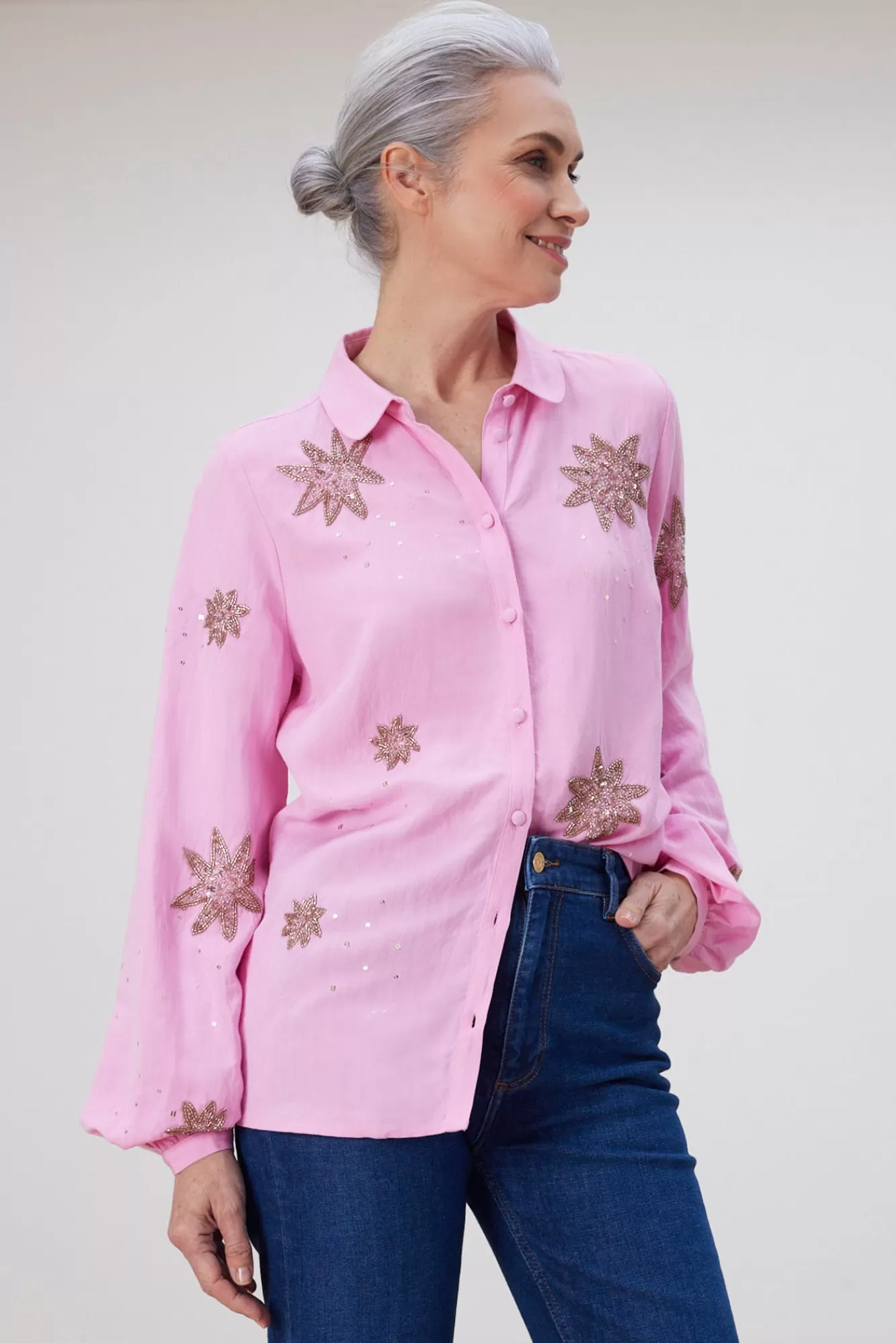 Fabienne Chapot Shirts & Blouses> Fleur Embellished Pink Blouse