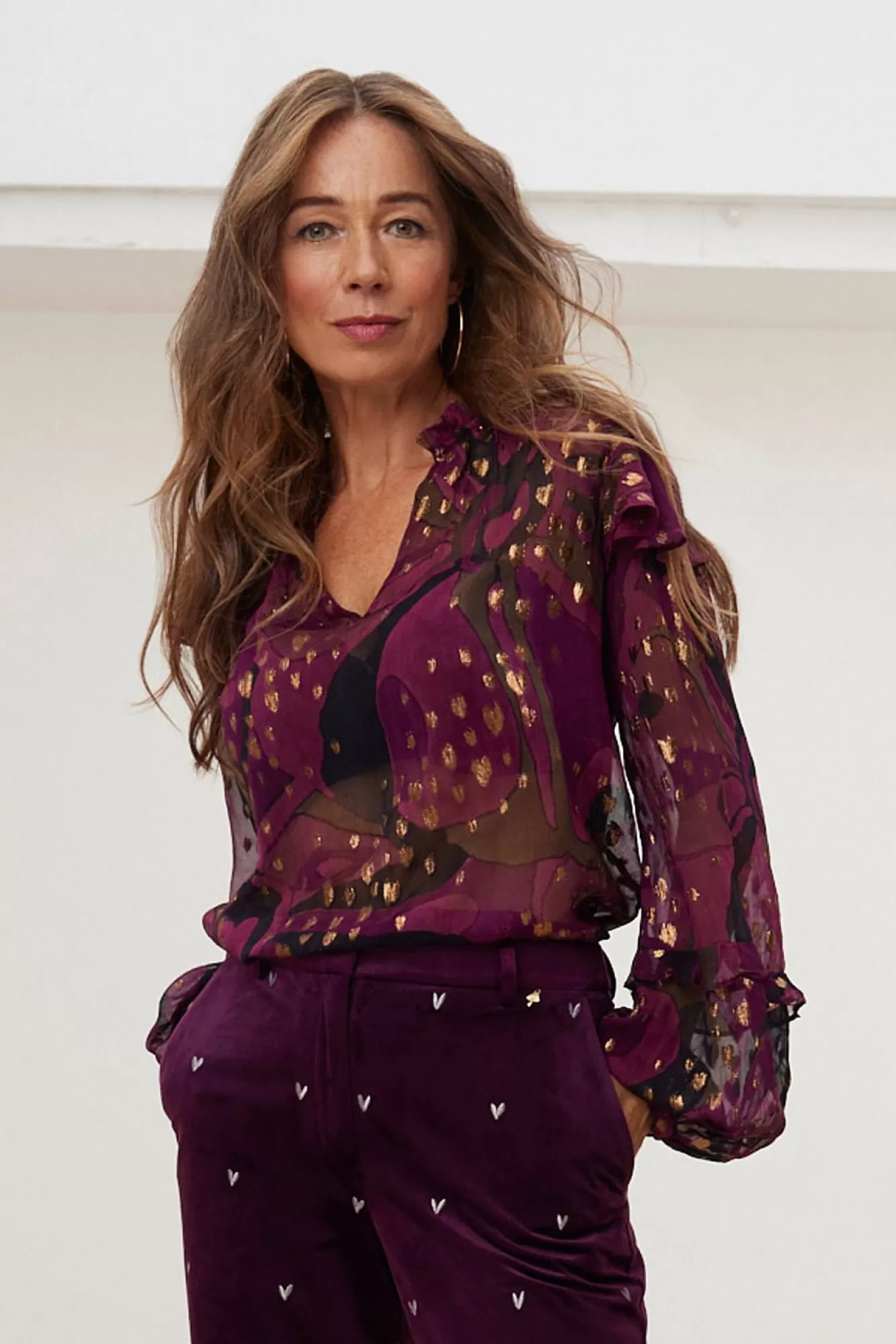 Fabienne Chapot Shirts & Blouses> Tina Bordeaux & Metallic Printed Blouse