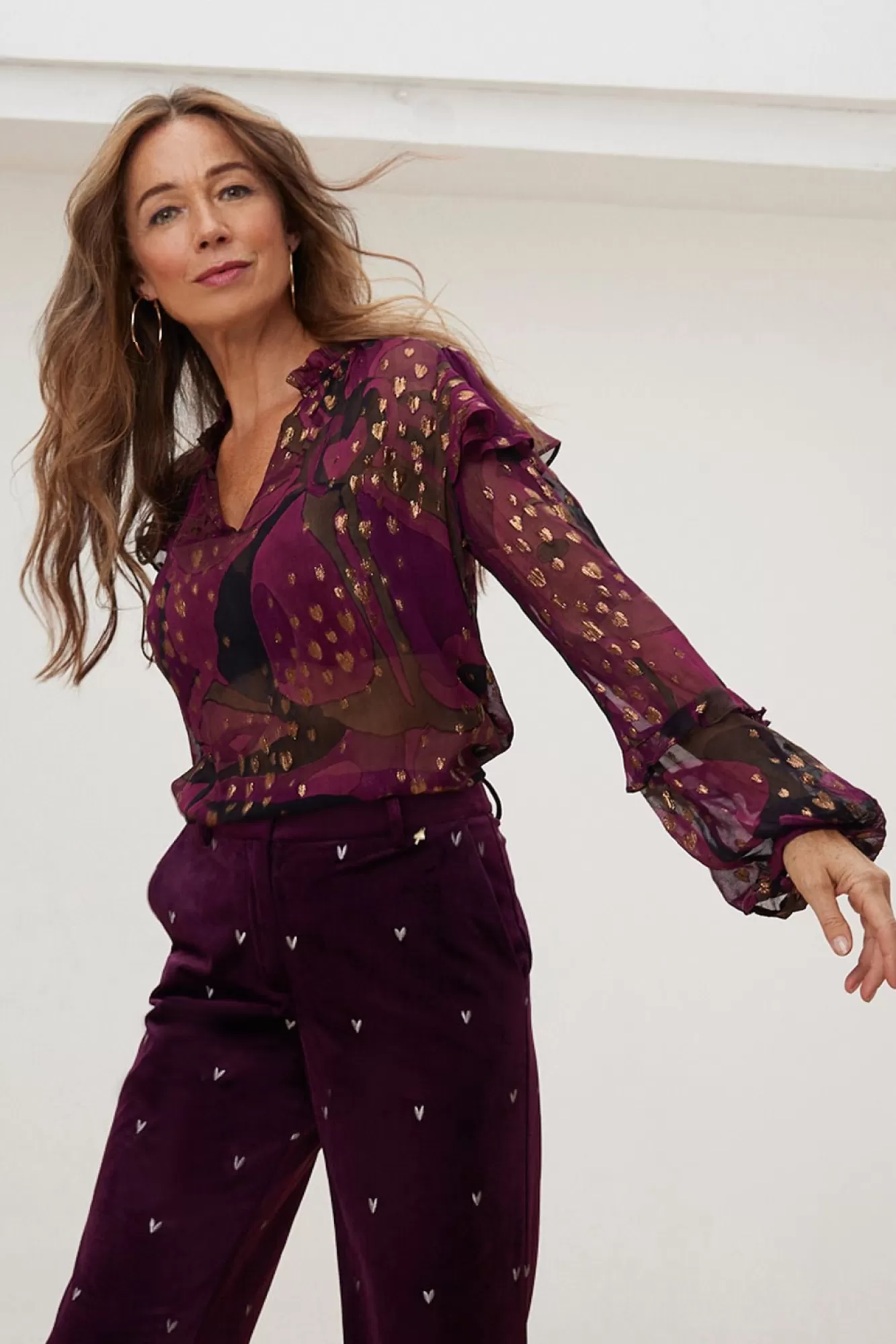 Fabienne Chapot Shirts & Blouses> Tina Bordeaux & Metallic Printed Blouse