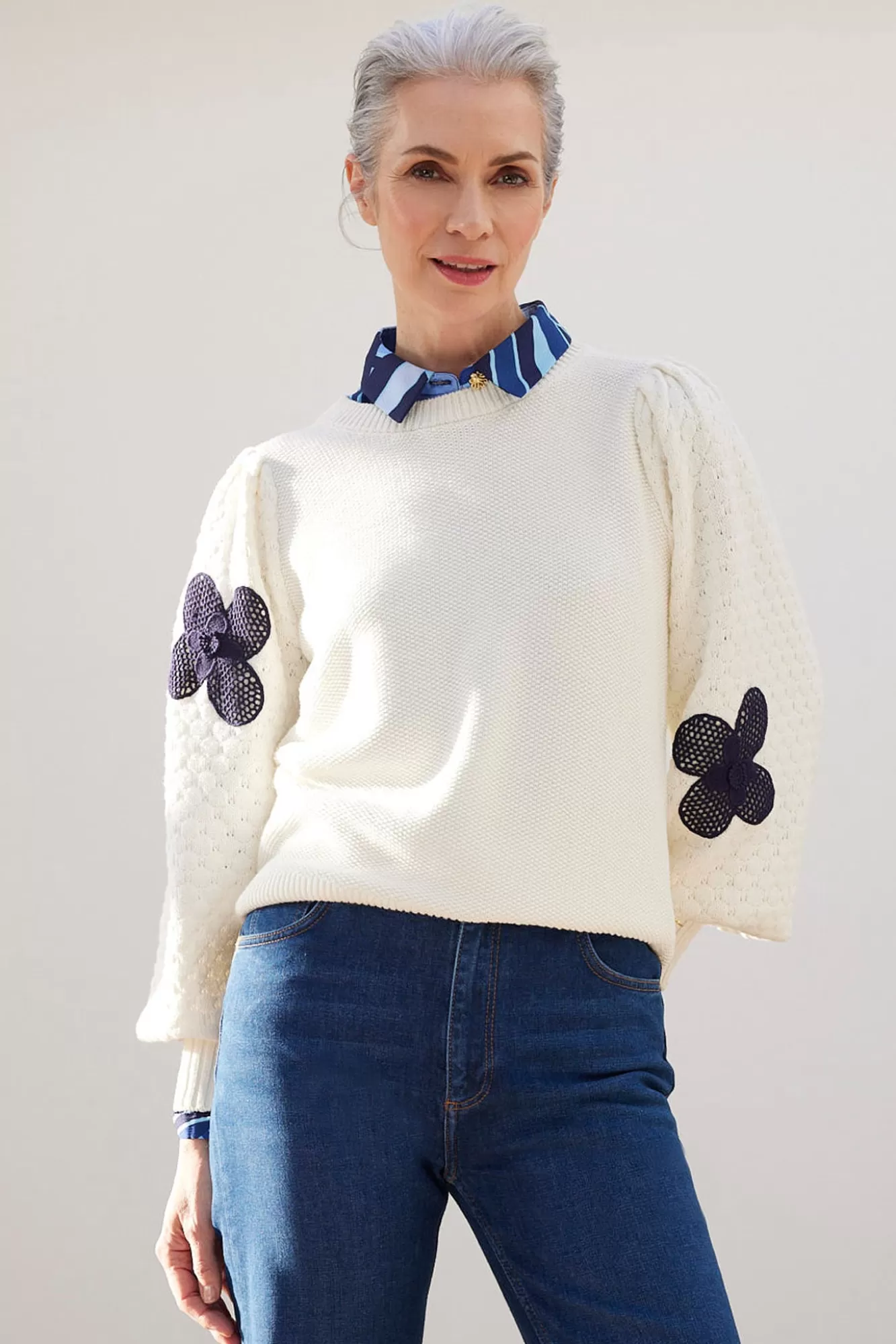 Fabienne Chapot Knitwear & Sweatshirts> Treboli White Embroidered Jumper