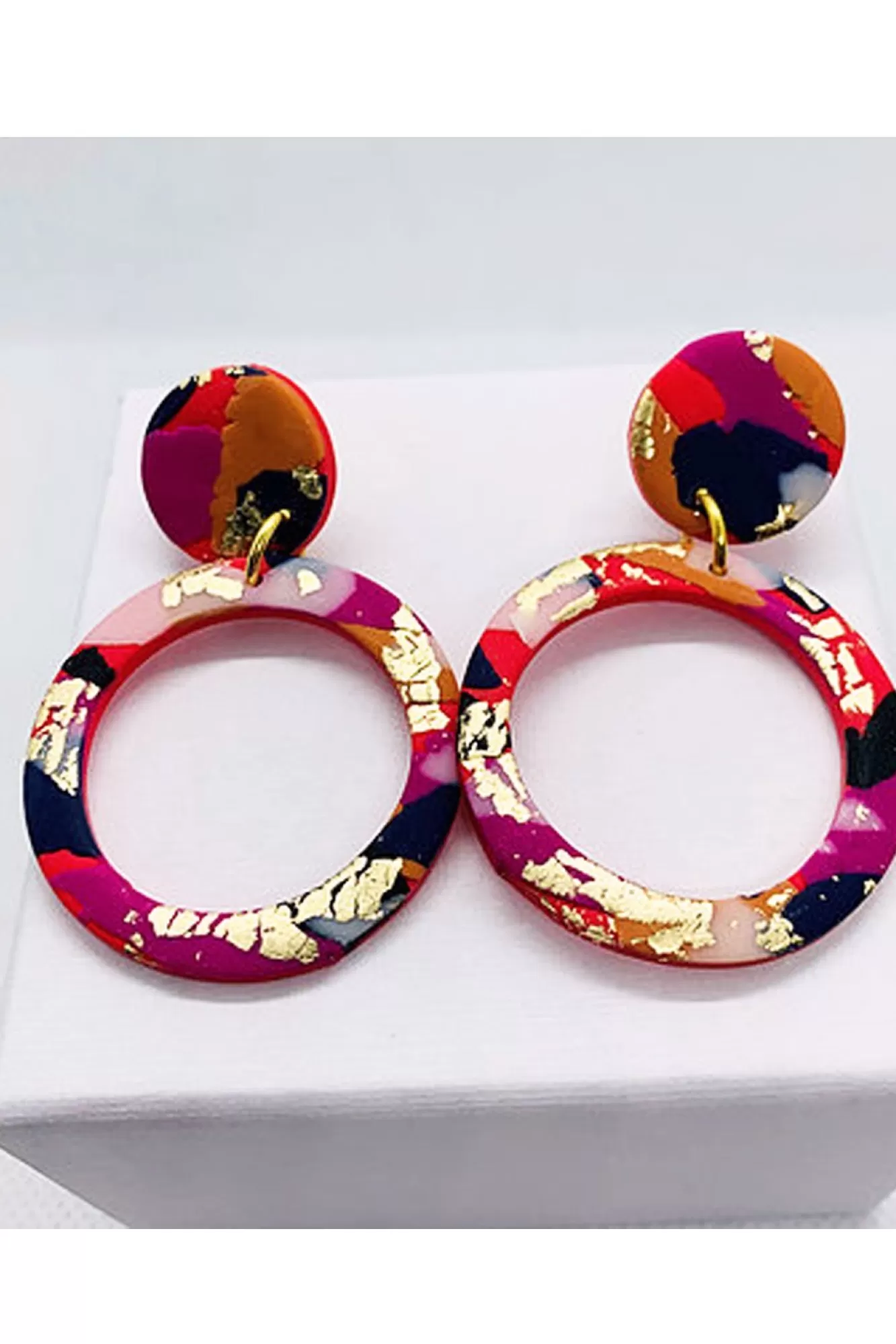 No Shrinking Violet Polymer Clay>Fire & Flood Hoop Earrings