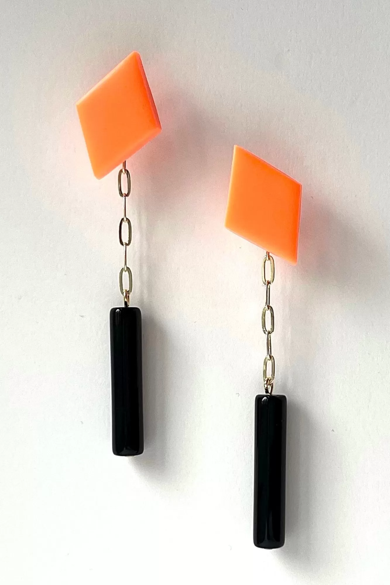 Hattie Buzzard Polymer Clay>Gaia Orange With Black Beads 2-In-1 Earrings