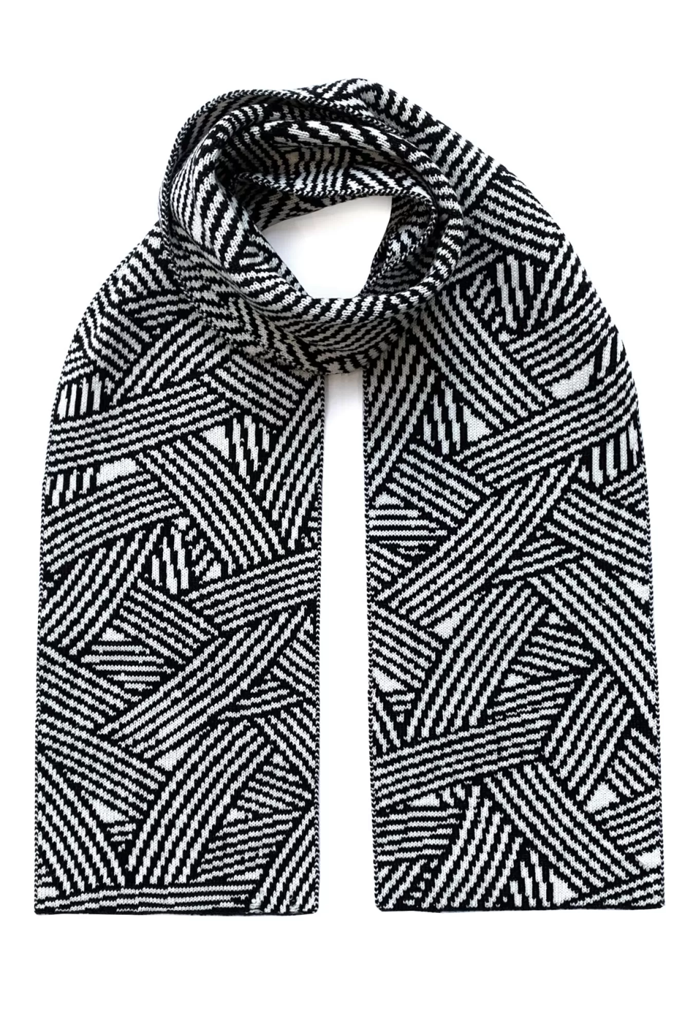 Ingmarson Scarves & Shawls>Geometric Wool & Cashmere Black Scarf