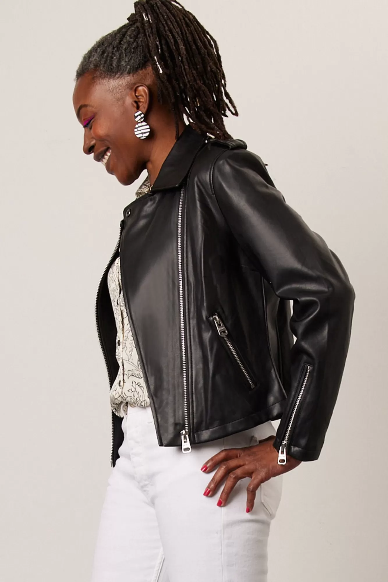 Jakke Kimonos, Jackets & Blazers> Beau Faux Leather Black Biker Jacket