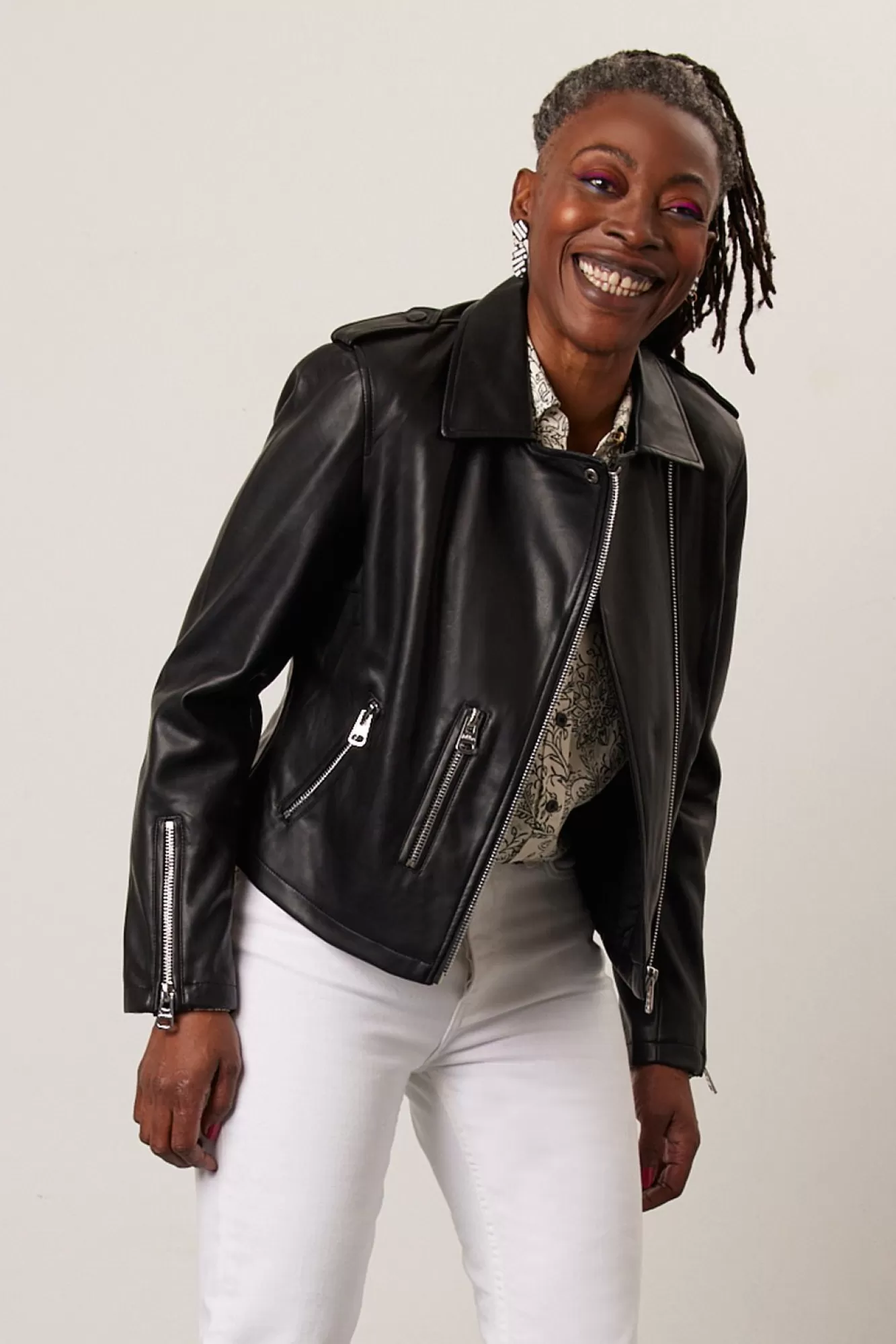 Jakke Kimonos, Jackets & Blazers> Beau Faux Leather Black Biker Jacket