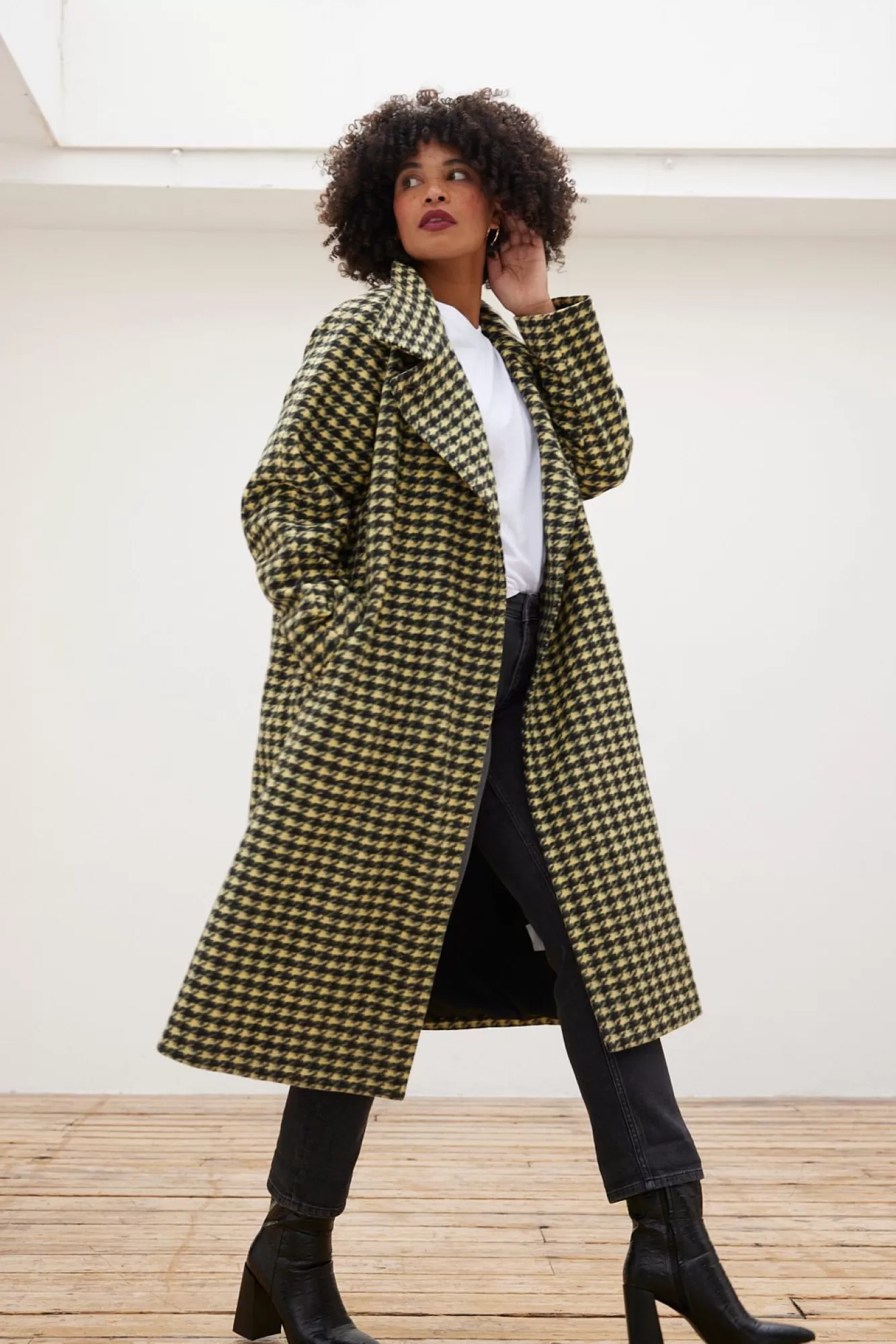 Jakke Coats> Henni Faux Wool Houndstooth Print Coat