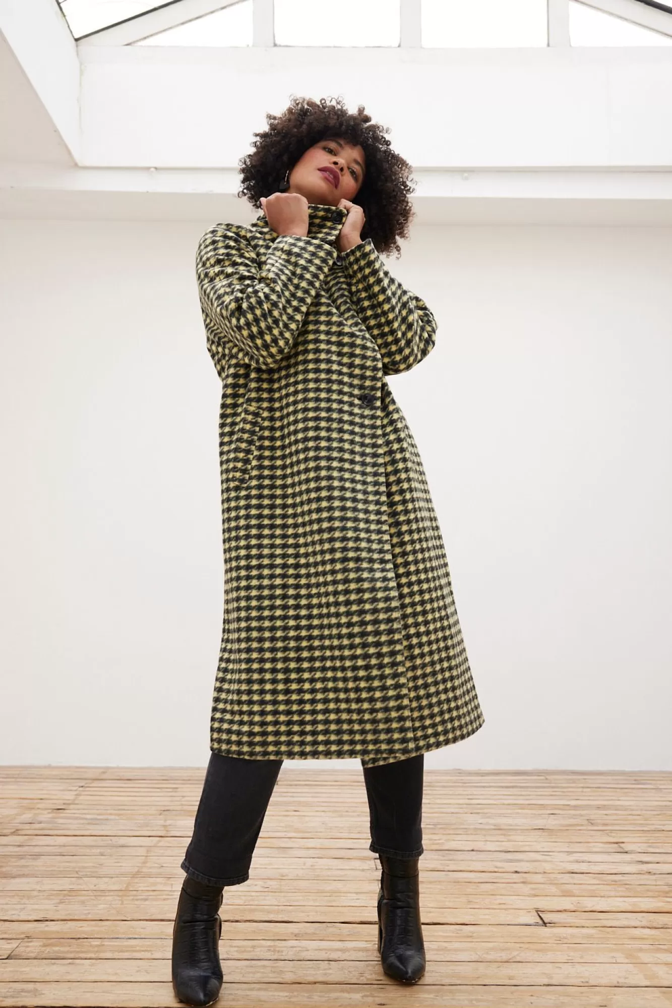 Jakke Coats> Henni Faux Wool Houndstooth Print Coat