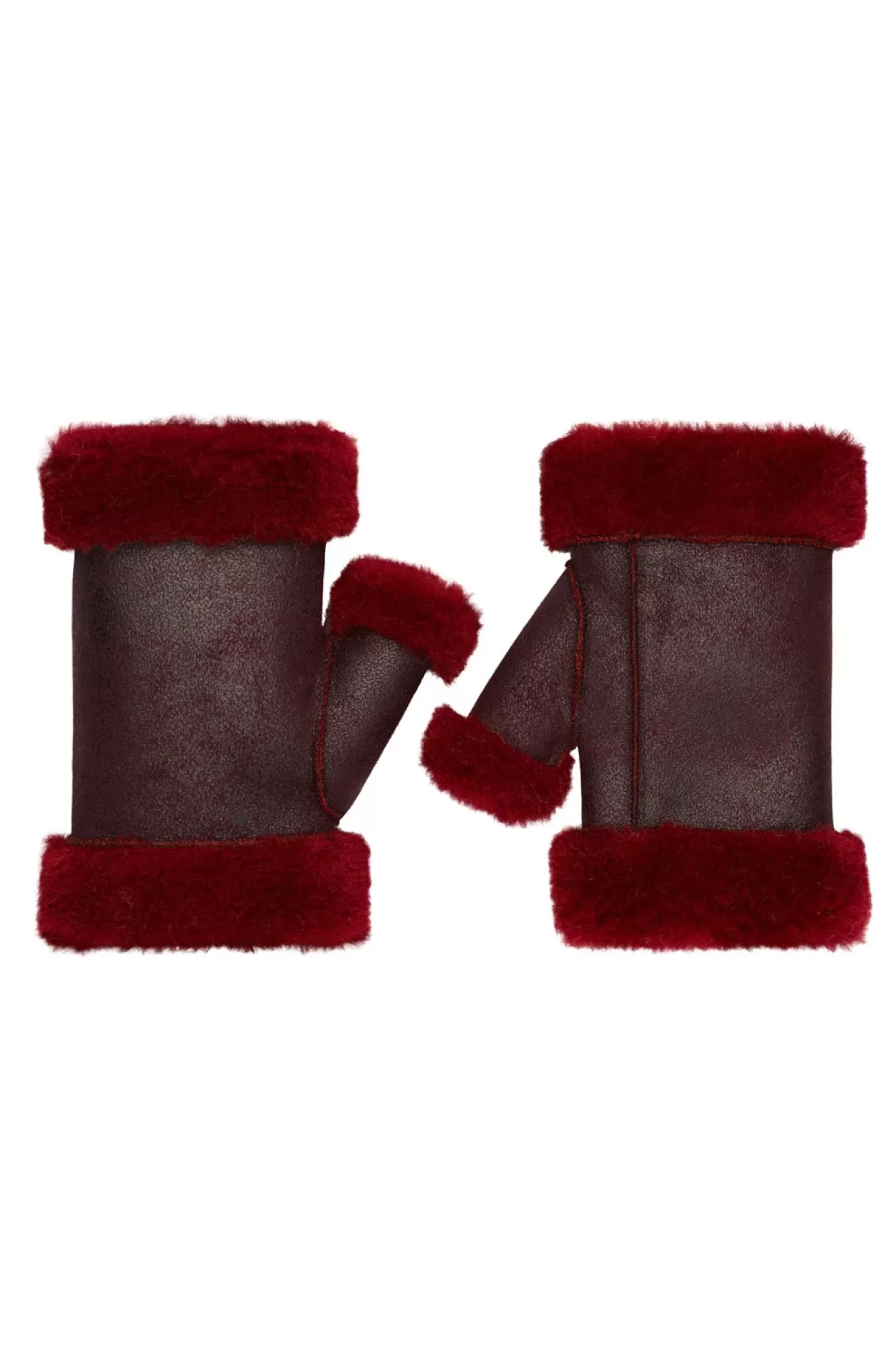 Jakke Gloves & Mittens> Sandy Faux Fur Fingerless Burgundy Mittens