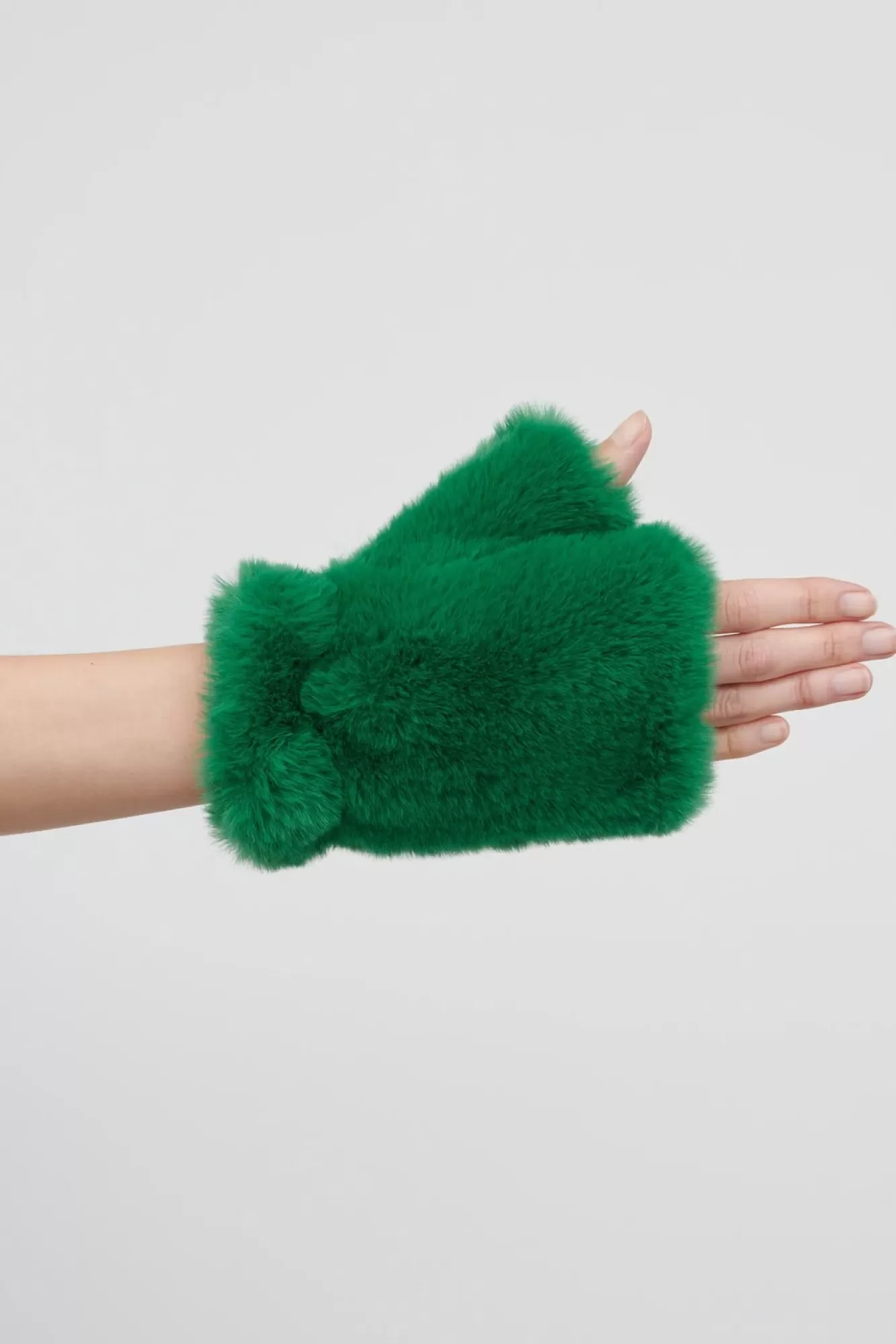 Jakke Gloves & Mittens> Tolly Faux Fur Fingerless Green Mittens