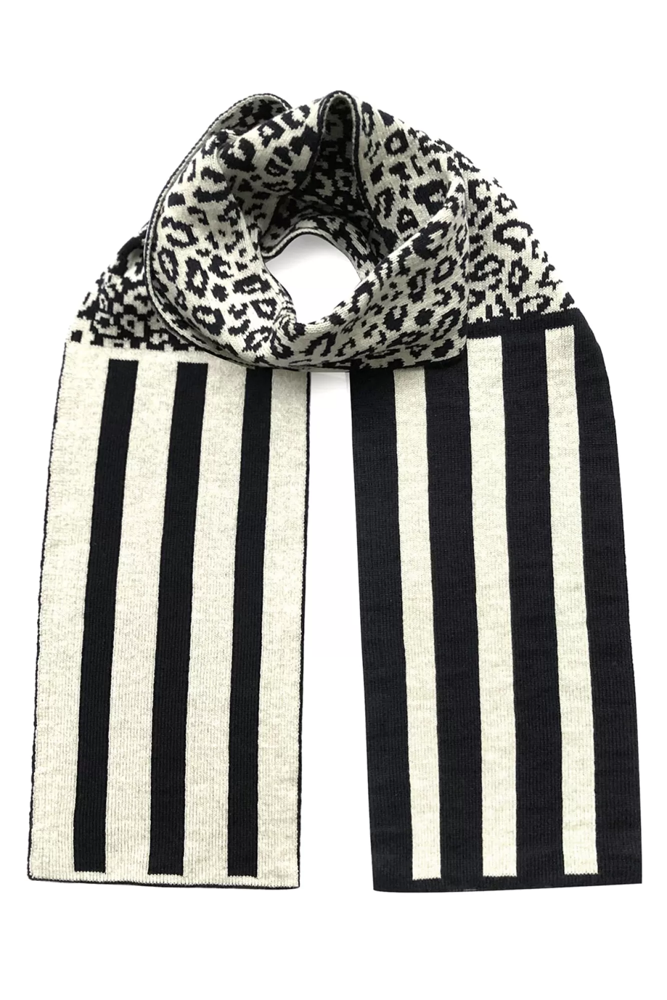 Ingmarson Scarves & Shawls>Leopard & Stripe Wool & Cashmere Black Scarf