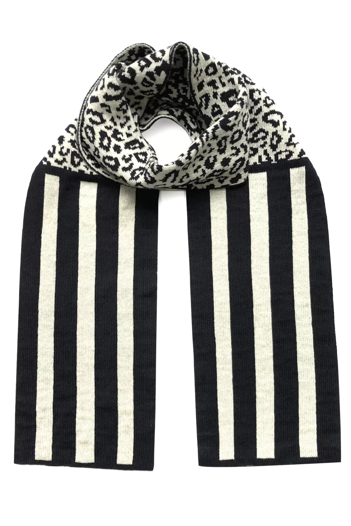 Ingmarson Scarves & Shawls>Leopard & Stripe Wool & Cashmere Black Scarf