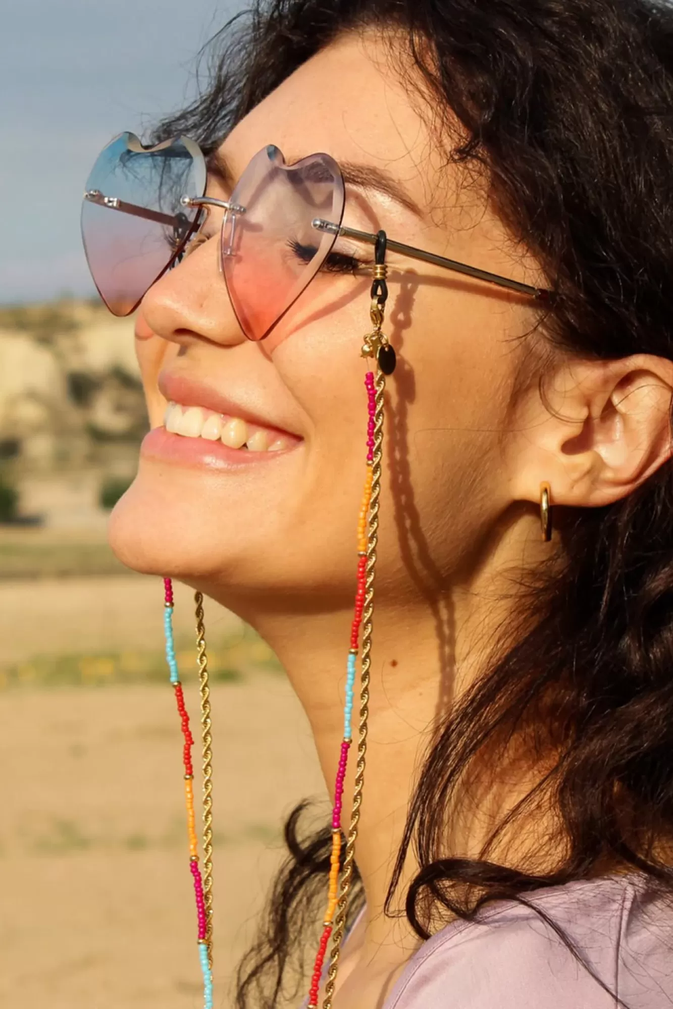 Sunny Cords Glasses Chains>Pippa Colourful Beads & Gold Double Sunglasses Chain