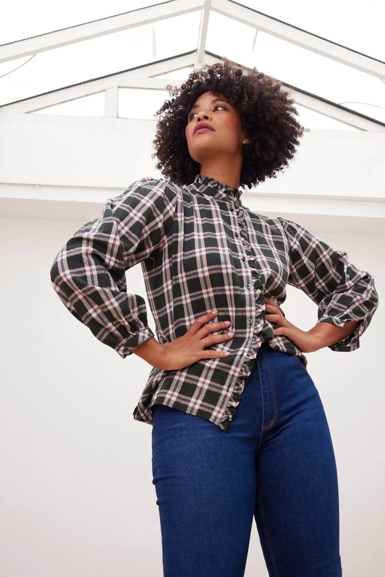 POM Amsterdam Shirts & Blouses> Checks Anthracite Blouse