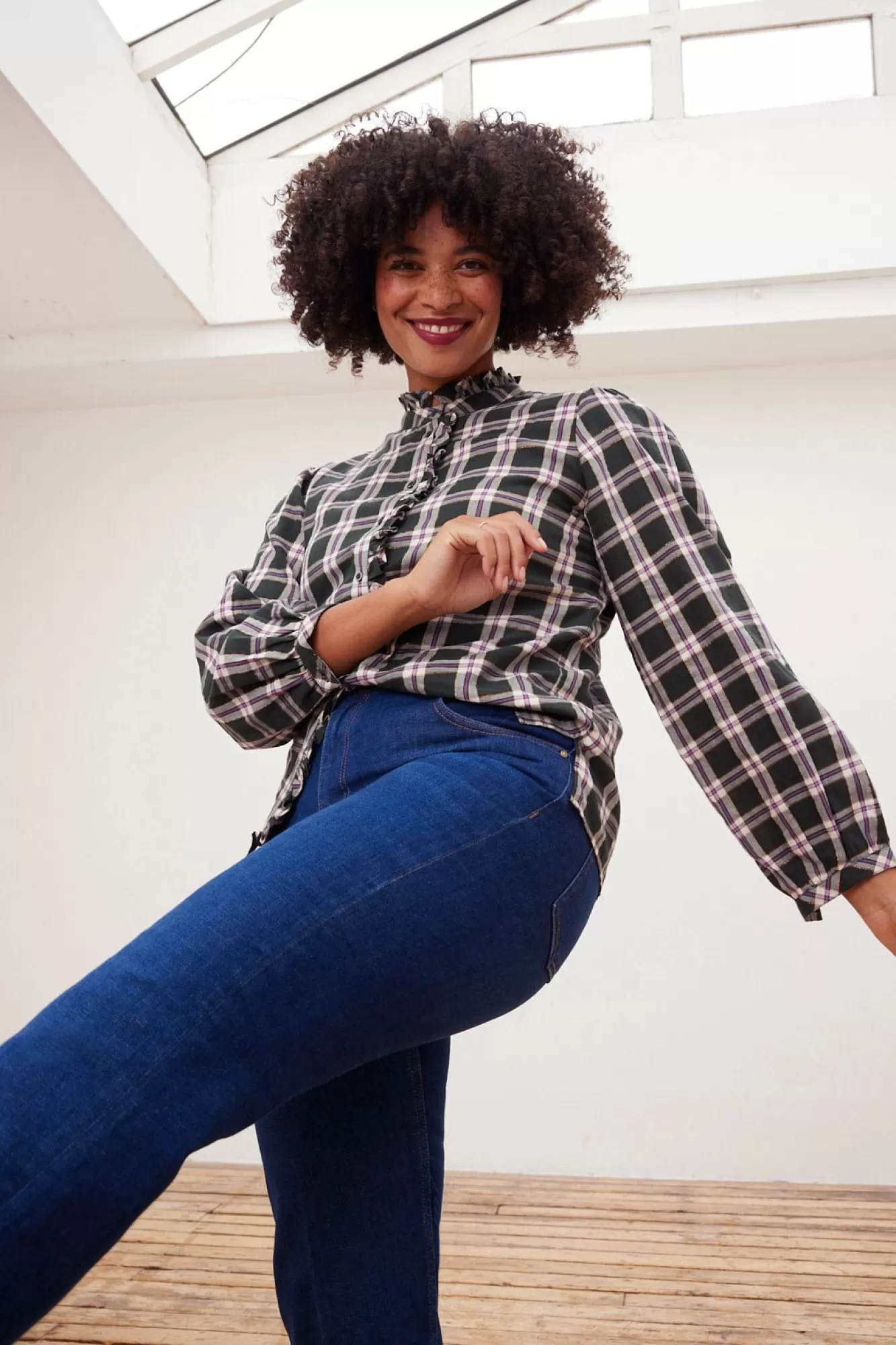 POM Amsterdam Shirts & Blouses> Checks Anthracite Blouse