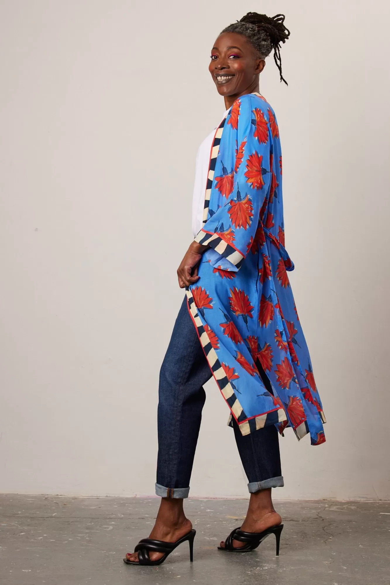 POM Amsterdam Kimonos, Jackets & Blazers> Flowers Marina Blue Kimono