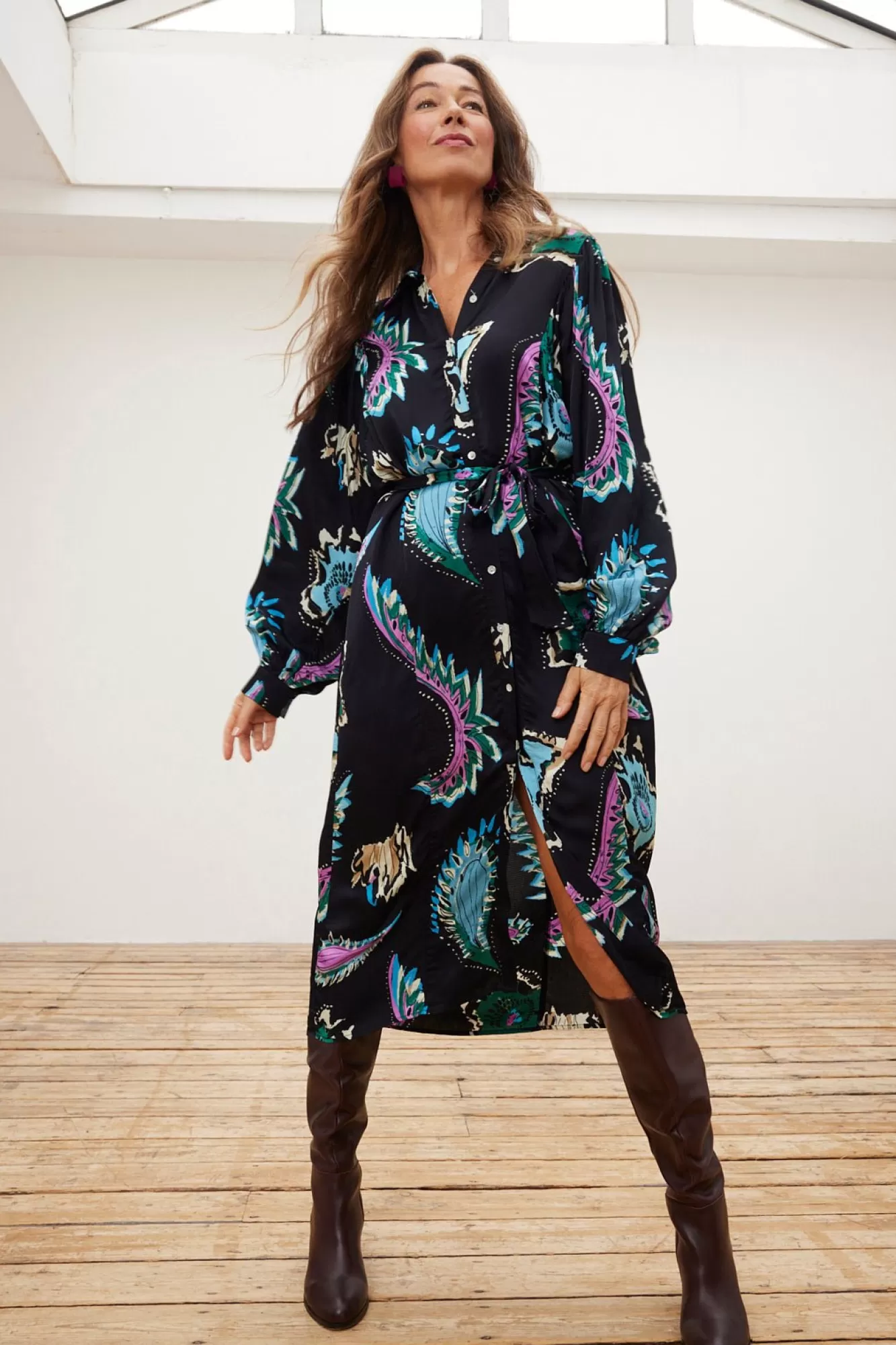 POM Amsterdam Dresses & Jumpsuits> Tides Deep Black Printed Midi Dress