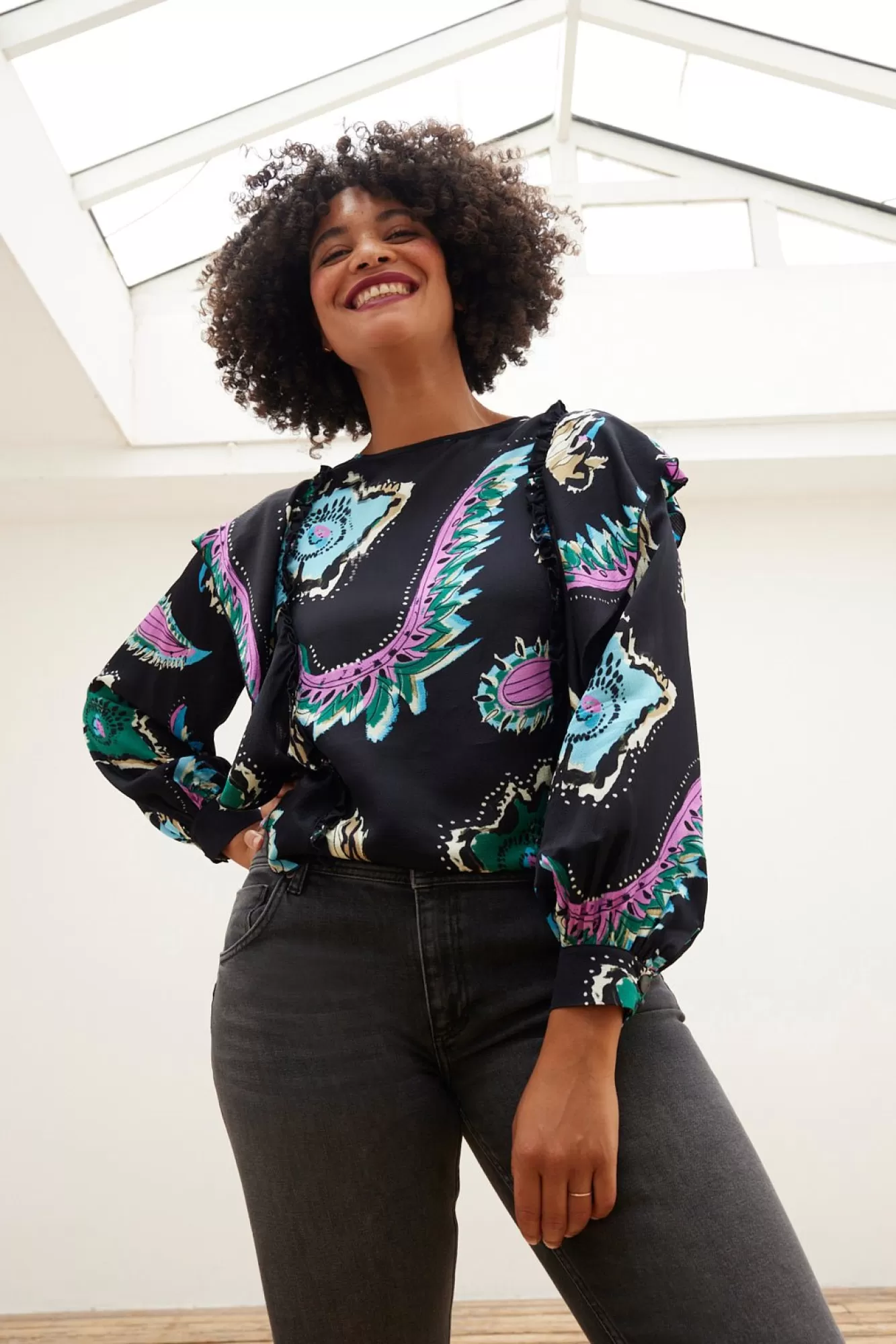 POM Amsterdam Shirts & Blouses> Tides Deep Black Printed Top