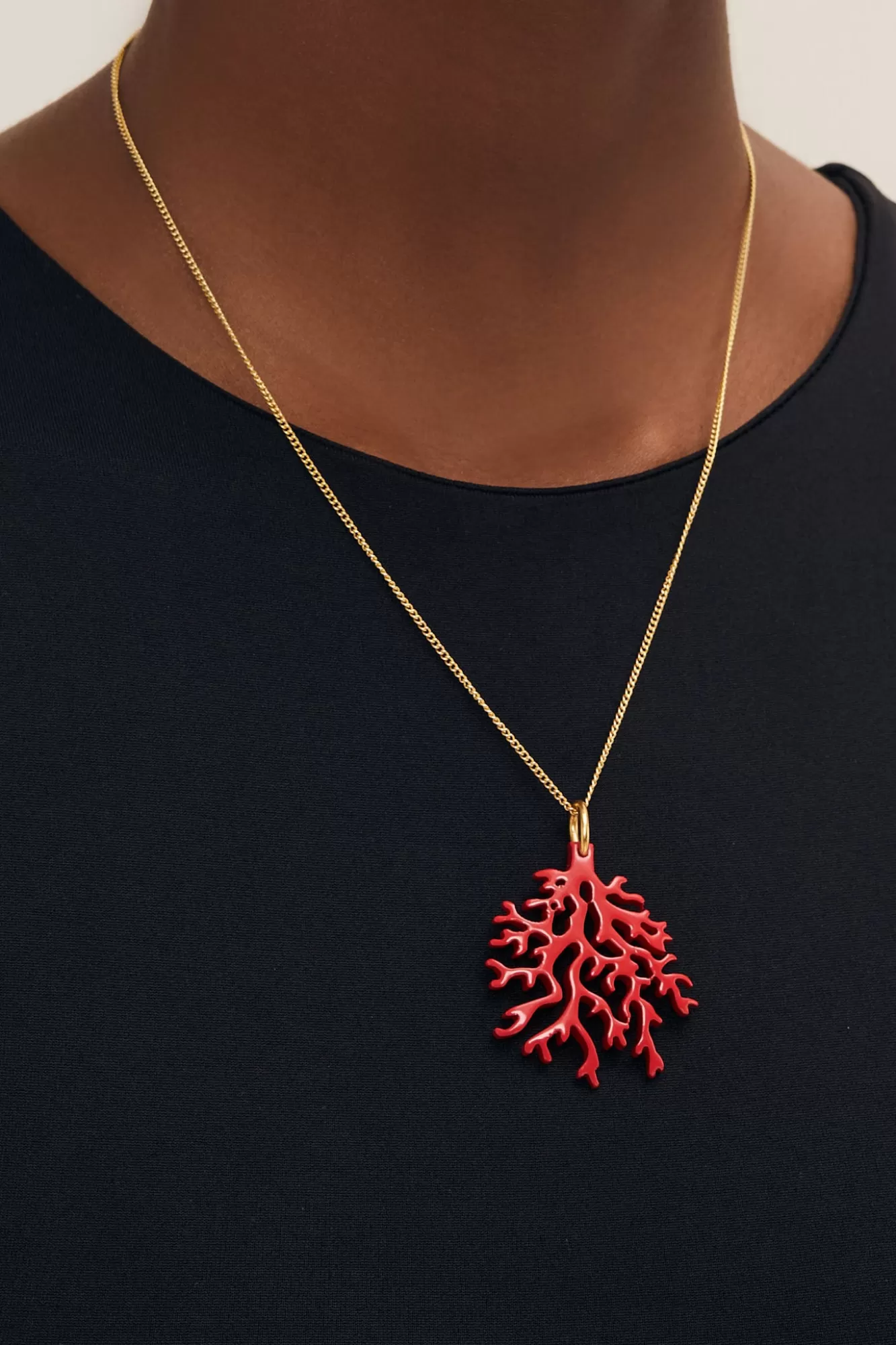 Branch Jewellery Necklaces>Rose Red Coral Shaped Gold Pendant Necklace