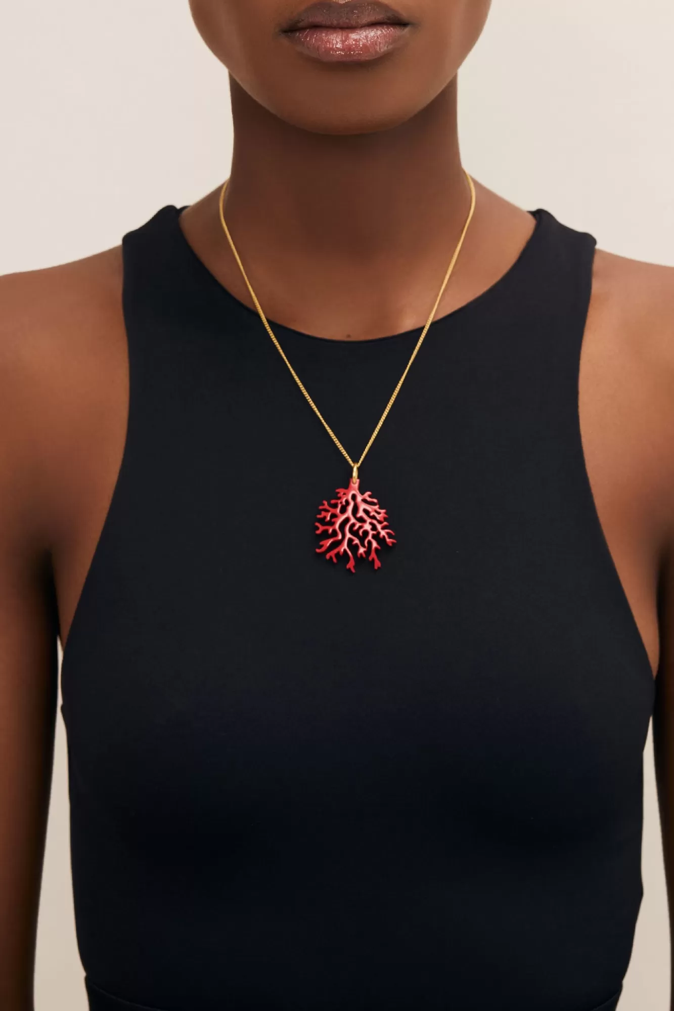 Branch Jewellery Necklaces>Rose Red Coral Shaped Gold Pendant Necklace