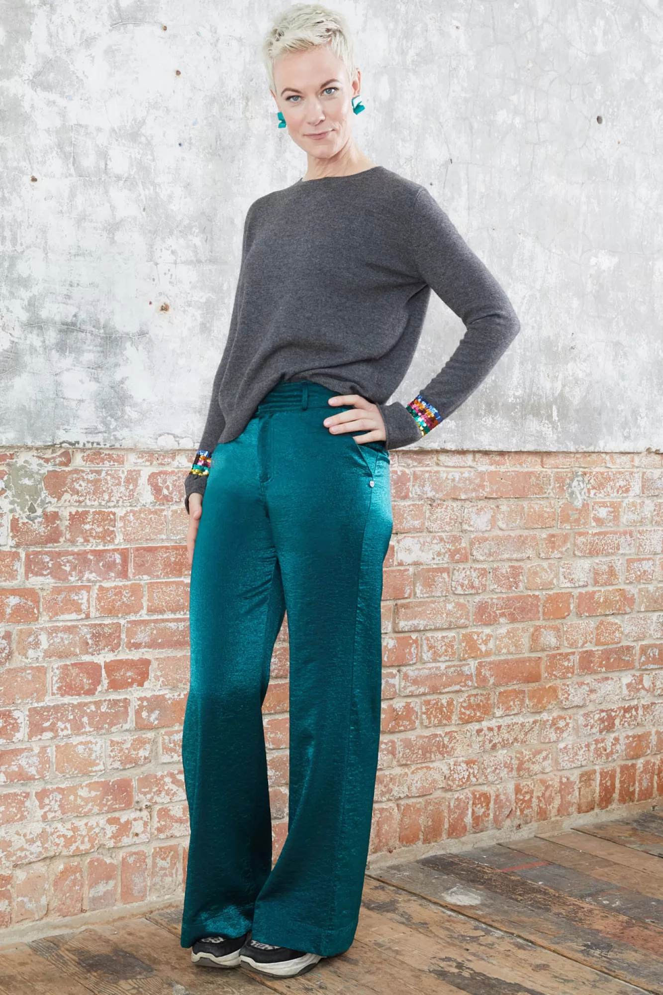 Scotch & Soda Skirts & Trousers> Emerald Metallic Trousers