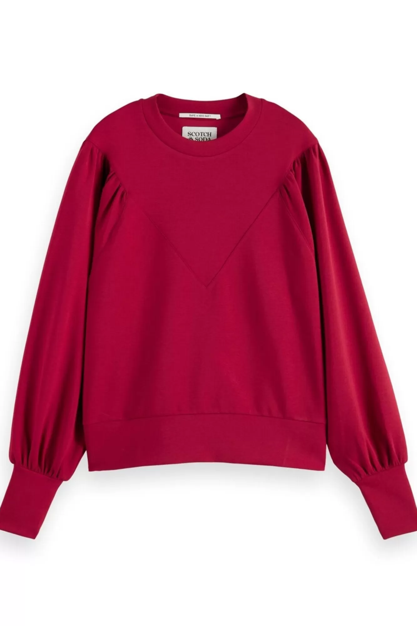 Scotch & Soda Knitwear & Sweatshirts> Loose Fit Puff Sleeve Raspberry Sweater