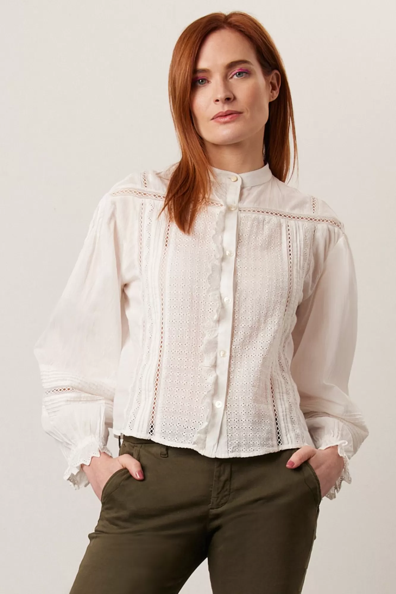 Scotch & Soda Shirts & Blouses> Organic Cotton Broderie Anglaise White Shirt