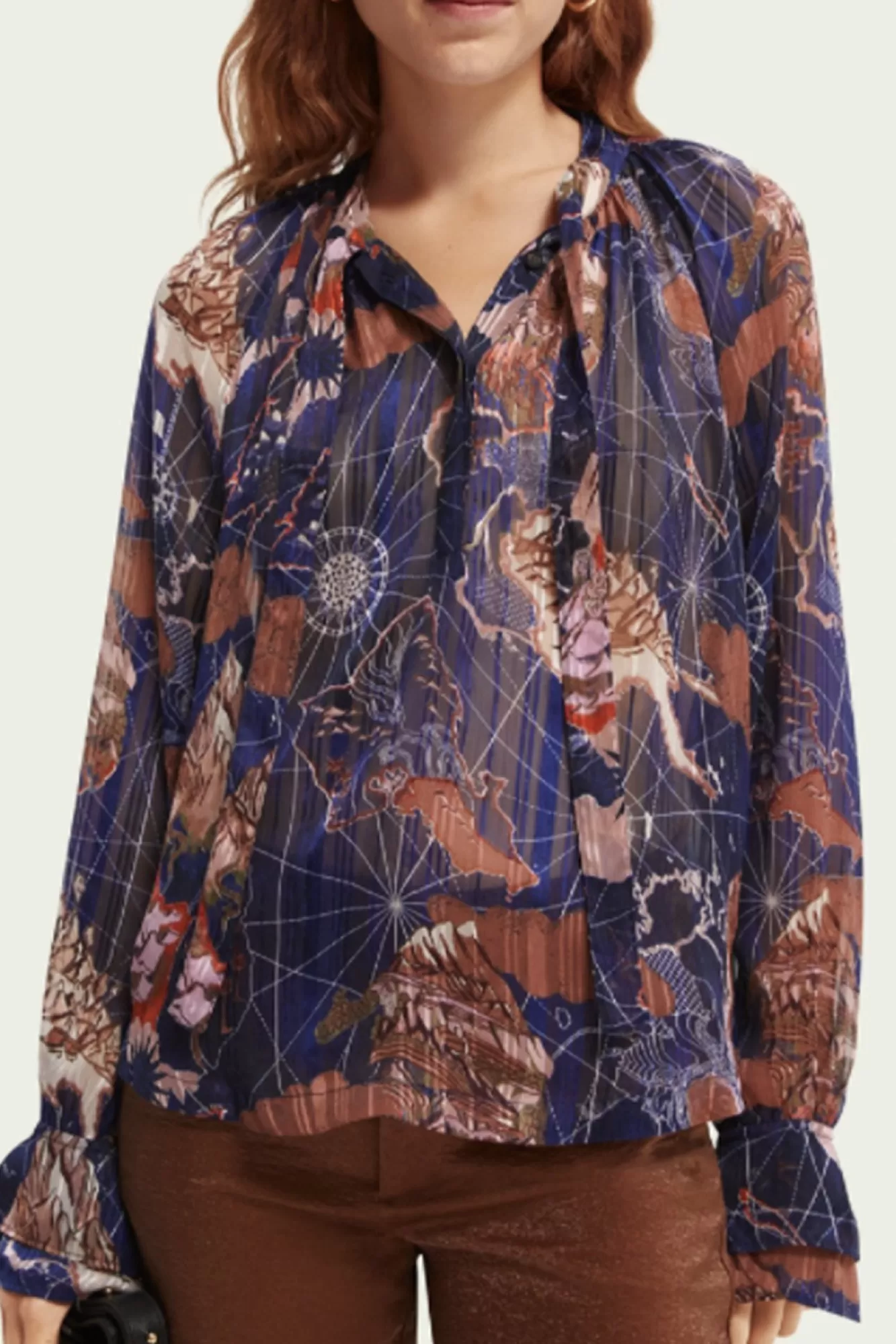 Scotch & Soda Shirts & Blouses> Printed Sheer Ruffle Top