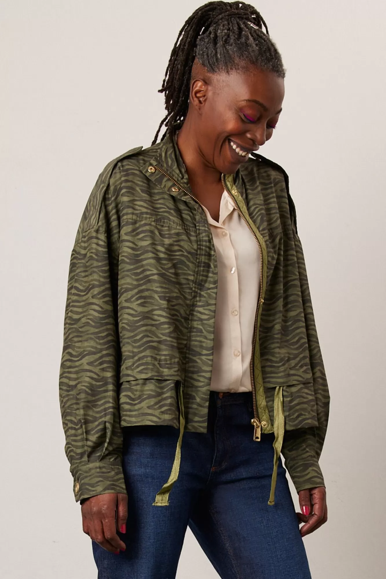 Scotch & Soda Kimonos, Jackets & Blazers> Striped Loose Fit Khaki Jacket