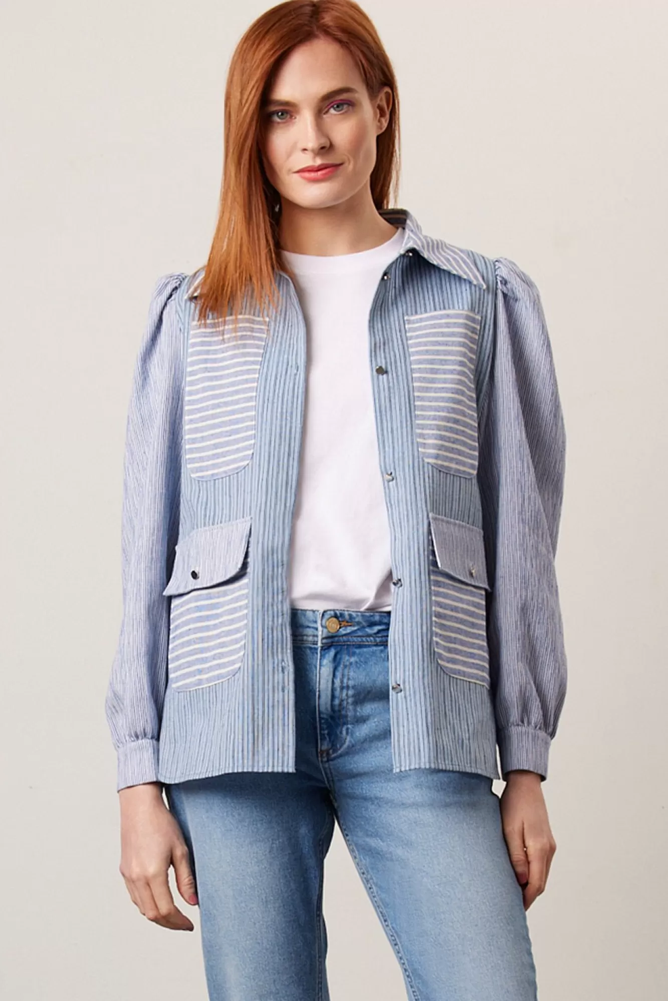 Stella Nova Denim> Aio Light Blue Striped Shirt