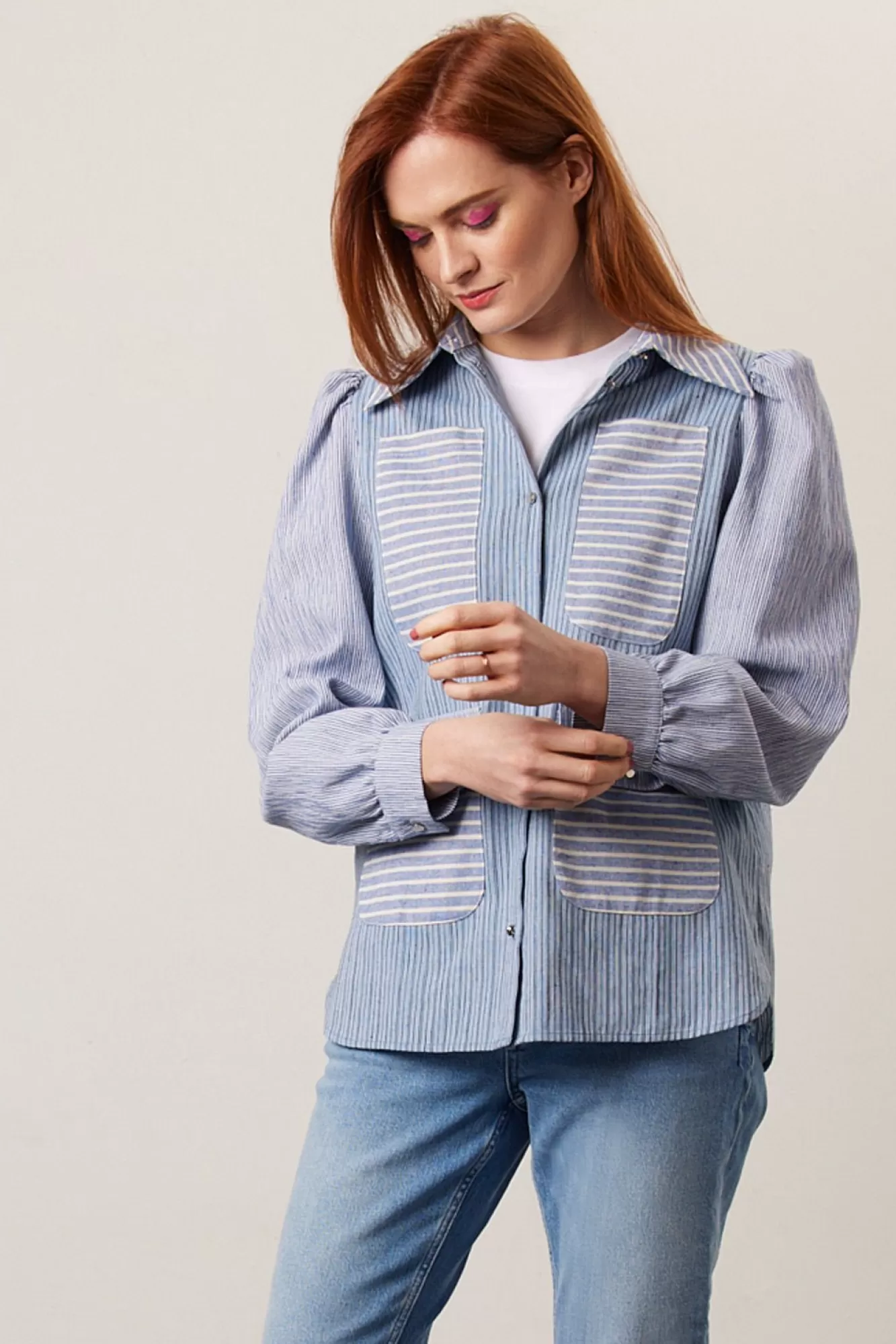 Stella Nova Shirts & Blouses> Aio Light Blue Striped Shirt