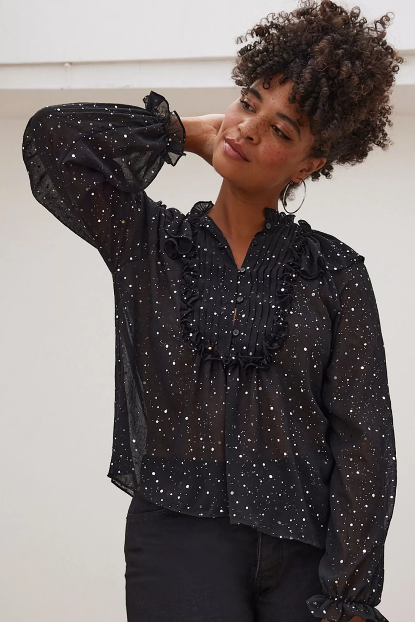 Stella Nova Shirts & Blouses> Aise Sequin Black Blouse