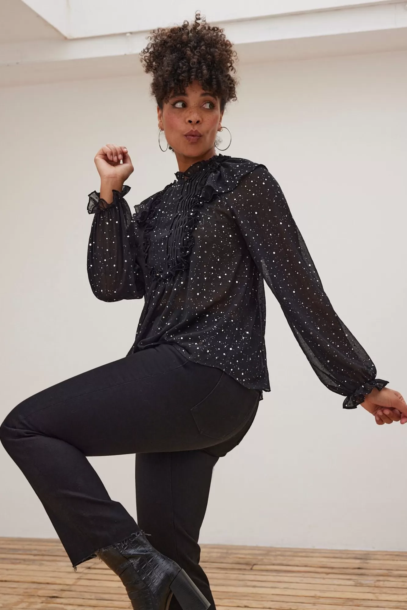 Stella Nova Shirts & Blouses> Aise Sequin Black Blouse