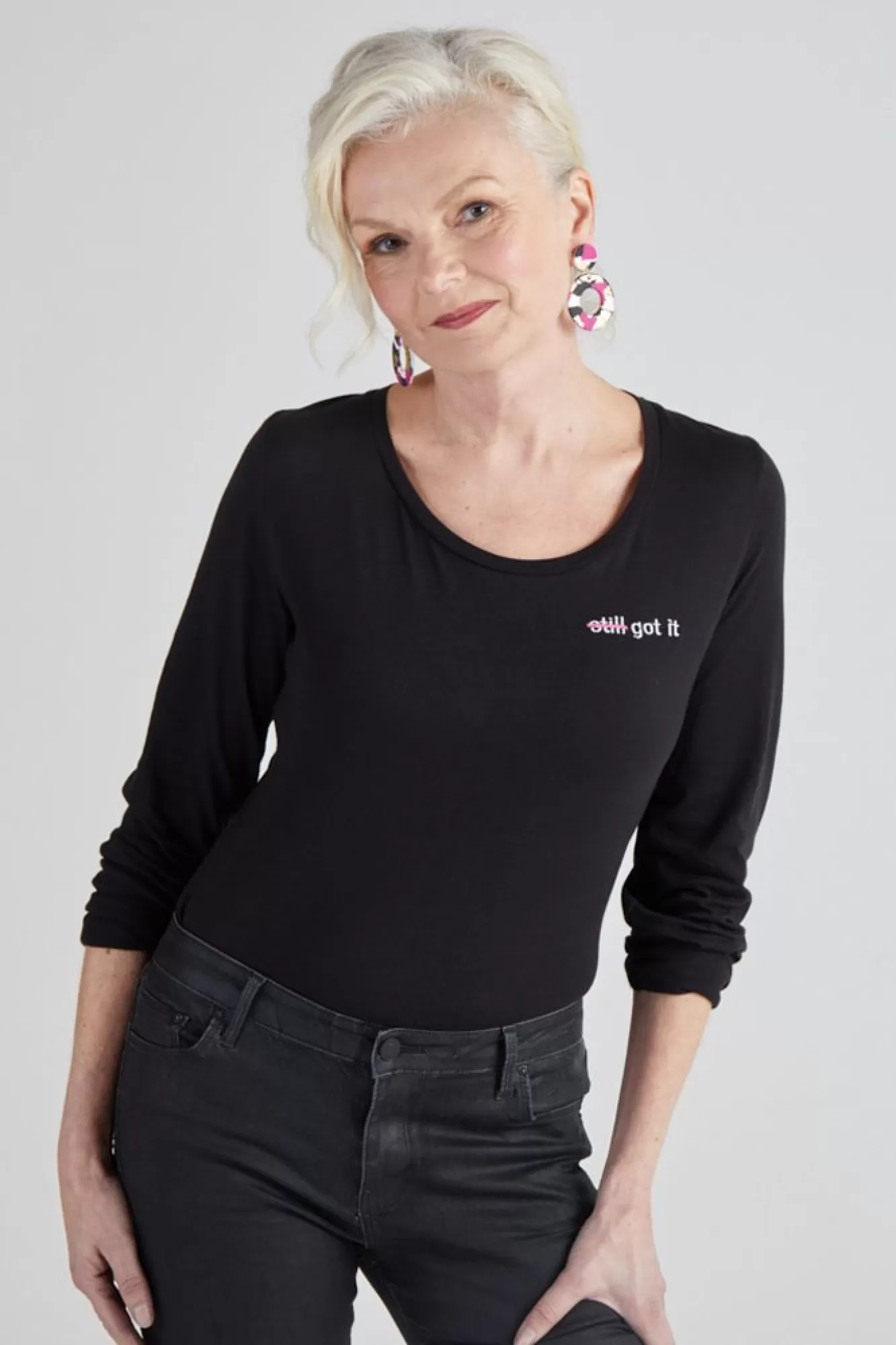 * Tops & T-Shirts>Strike Out Ageism Charity Black Long-Sleeved T-Shirt (3 Slogan Options)