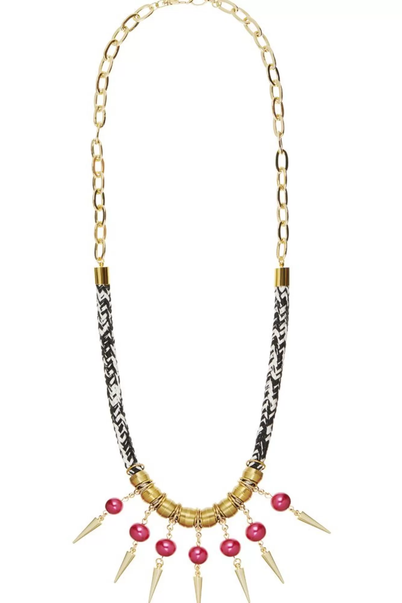 Dark Horse Ornament Necklaces>Strike Out Ageism Charity Crystal Pink Pearl & Gold Plated Spikes Statement Necklace