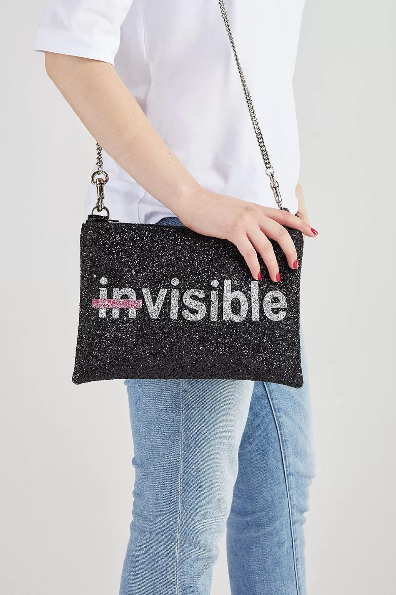 I KNOW THE QUEEN Latest Arrivals>Strike Out Ageism Charity Glitter Reversible Clutch / Crossbody Bag