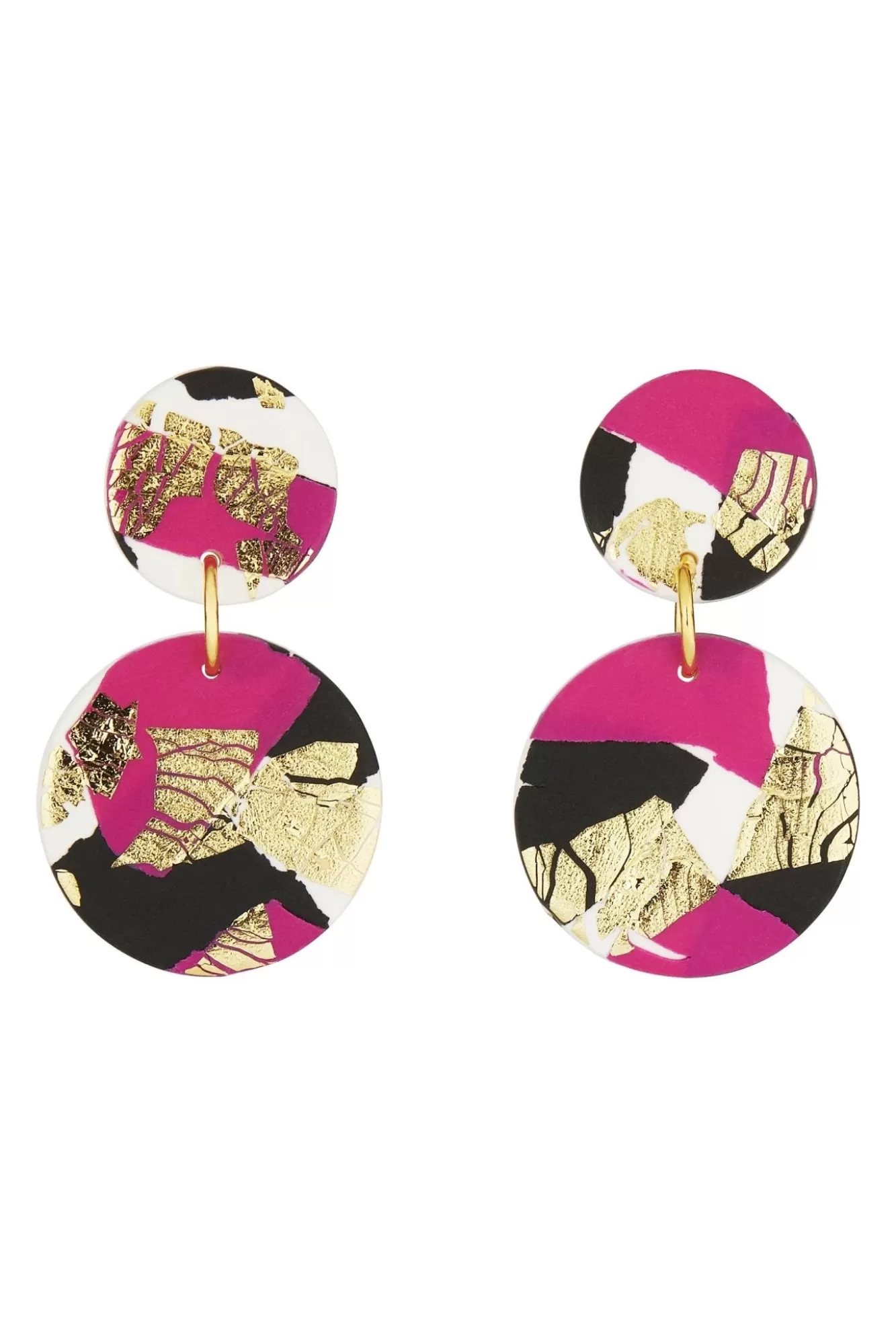 No Shrinking Violet Statement Styles>Strike Out Ageism Charity Pink, Black & Gold Medium Earrings